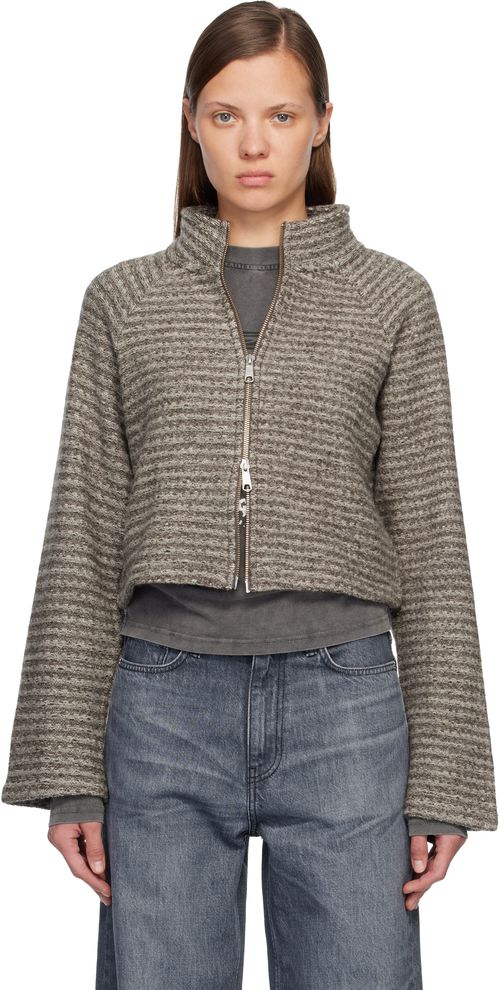 Gray Cropped Leisure Zip Up Jacket