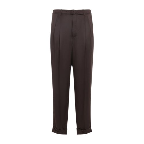 Brown Solid Pleated Pant