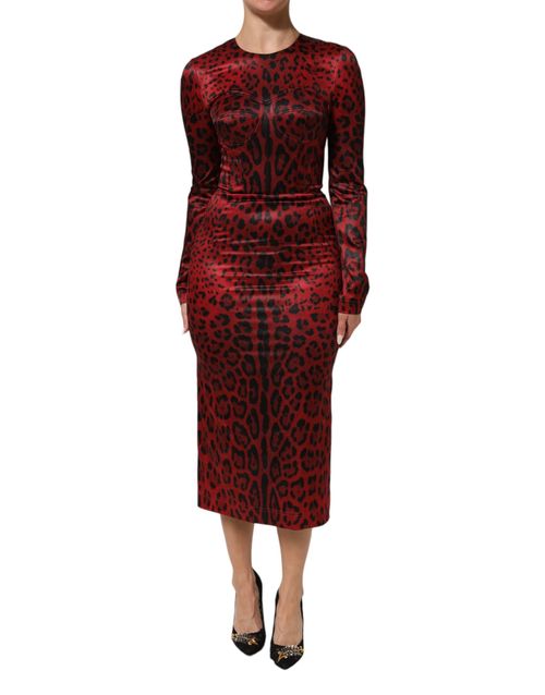 Leopard-Print Dress — Red