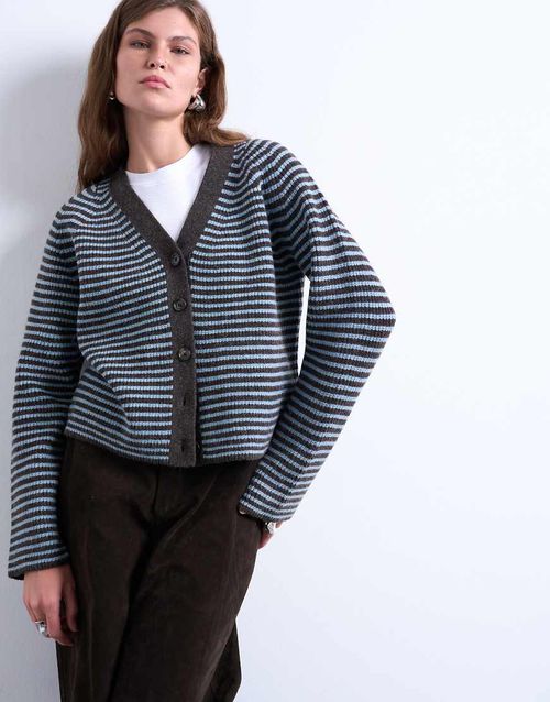 Knit striped cardigan in blue