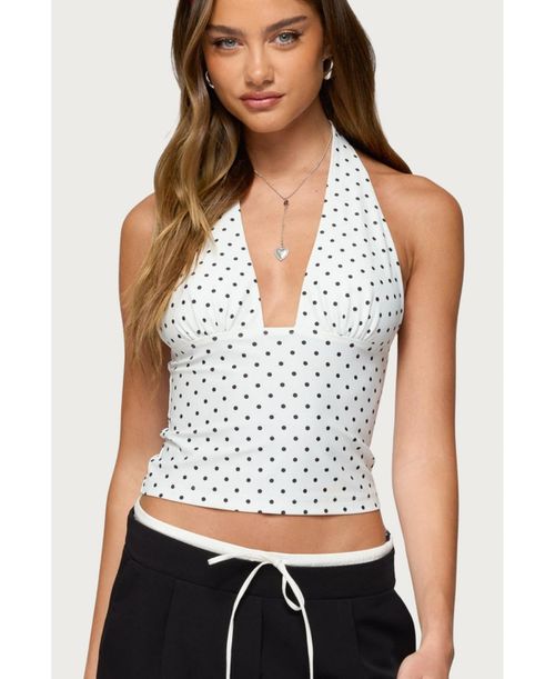 Womens Blaire Polka Dot Halter Top - White-and-black