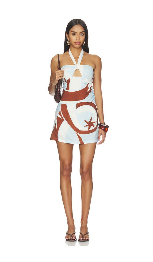 SEVEN WONDERS Rihanna Knot Halter Mini Dress in Blue. XS. Also in S