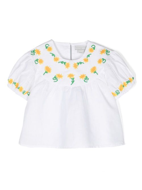 Motif-embroidered ruched blouse - White