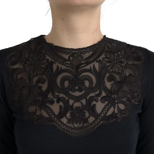 Silk Lace-Trim Blouse — Black
