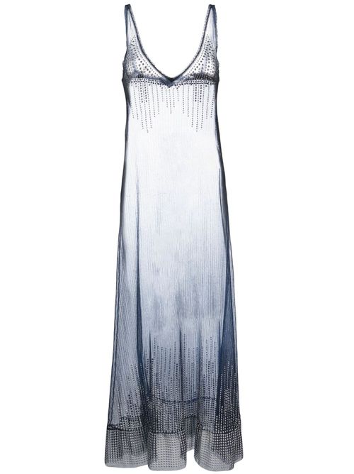 Stud-detailed sheer long dress - Blue