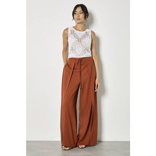 Apricot Linen Blend Wrap Wide-Leg Trousers In Burnt Orange