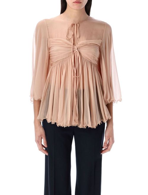 Peach Pleated Silk Top