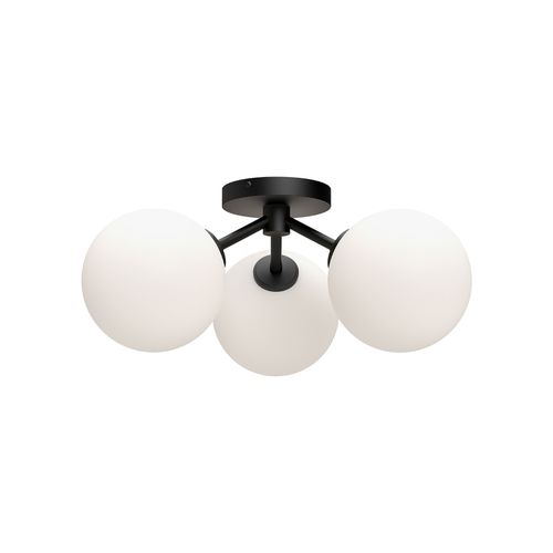 Matte Black Opal Matte Glass Three Light Semi-Flush Mount from the Cassia Collection