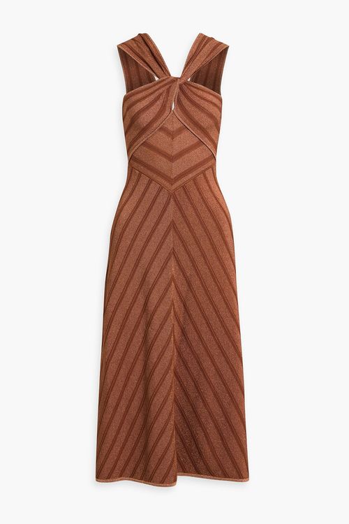 Metallic striped stretch-knit halterneck midi dress - Metallic - 00