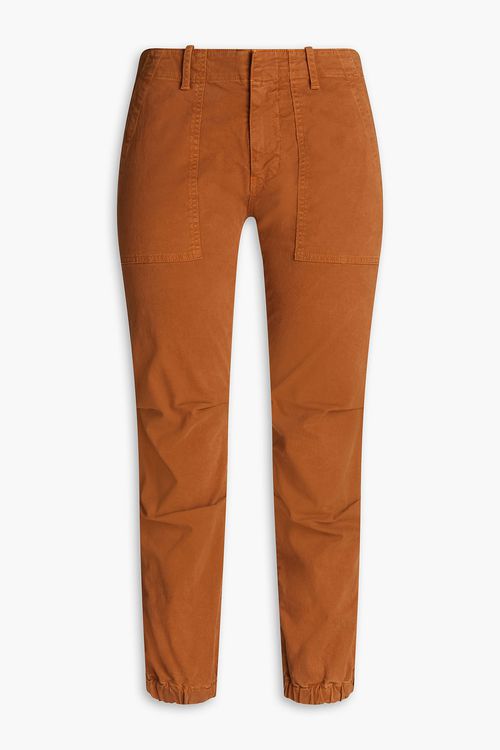 Cropped stretch cotton-twill tapered pants - Brown - US 0