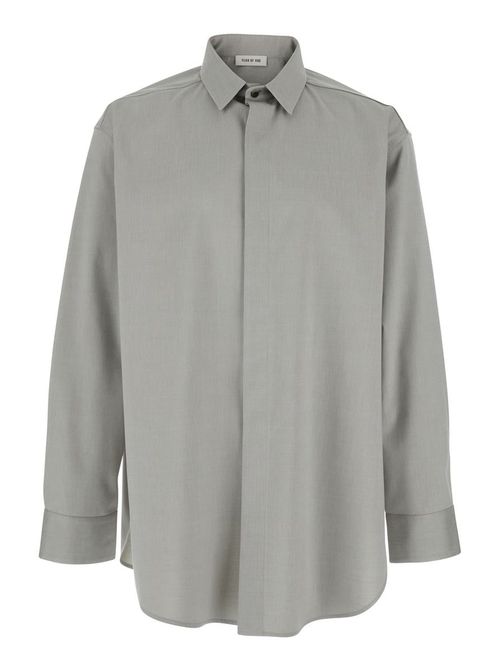 Grey Shirt With Classic Collar And Logo Patch On The Rear In Cotton And Wool Blend Man