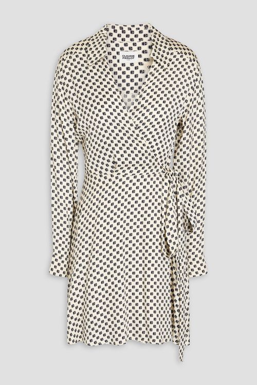Printed twill mini wrap dress