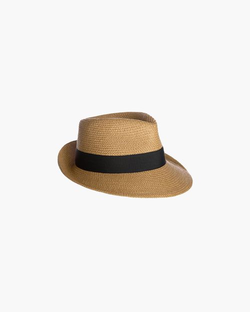 Squishee Classic Fedora for Women, Natural/Black, Packable Straw Hat