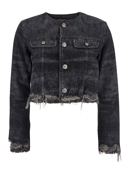 Grey Jacket With Round Neck And Frayed Edges In Cotton Blend Woman