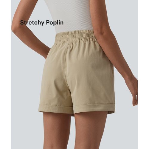 Halara Mid Rise Drawstring Stretchy Poplin Casual Baggy Shorts with Pockets - Fields of Rye