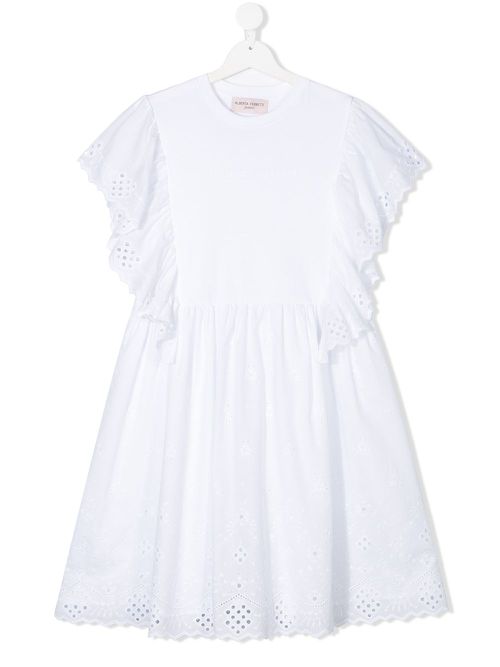 TEEN lace trim dress - White
