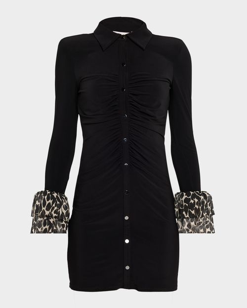 Ramy Brook | Foliage Printed Tiered Cuff Mini Shirtdress | Realry