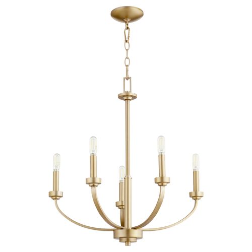 Aged Brass Five Light Chandelier from the Reyes Collection