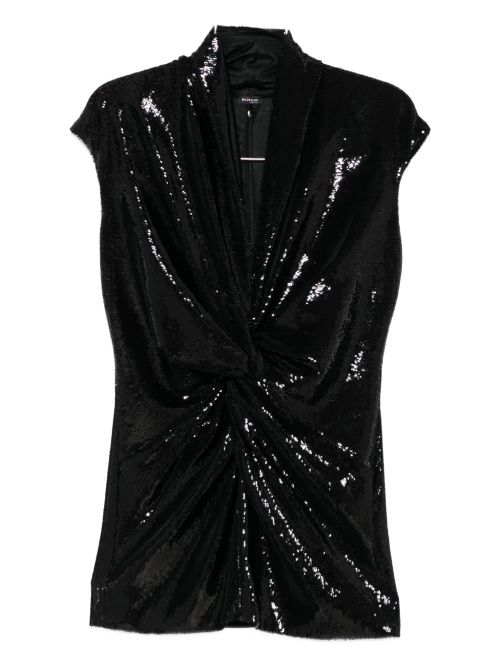 Sequin Twist Tank Top — Black