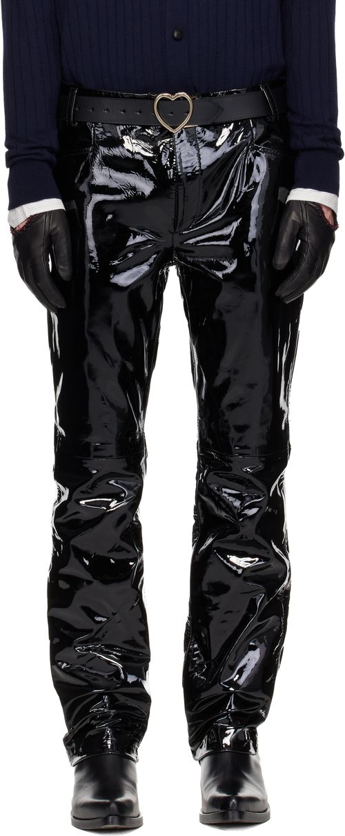 Black Straight Fit Leather Trousers
