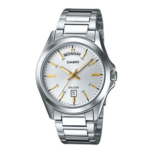 Men's Silver Dial Analog Watch with Stainless Steel Bracelet - MTP-1370D-7A2VDF