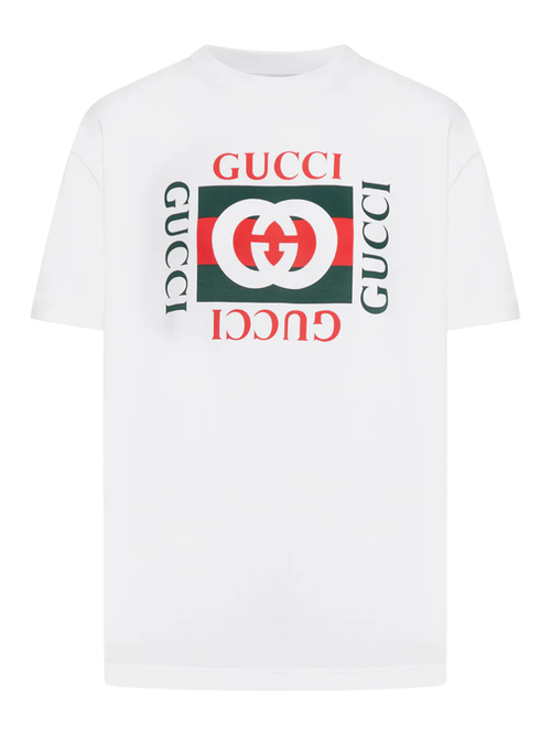 Gucci Interlocking G Rectangle Logo T-Shirt in White - White