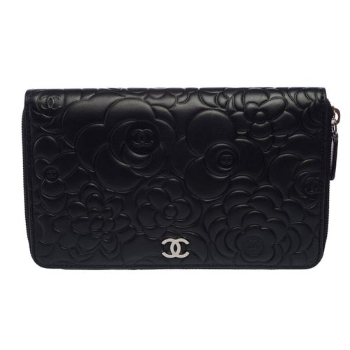 Camellia Zip-Around Wallet — Black