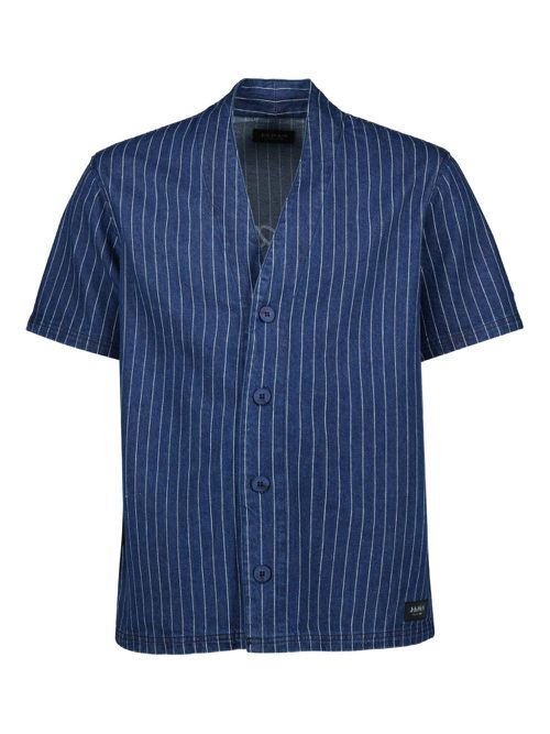 Pinstripe short-sleeve shirt - Blue