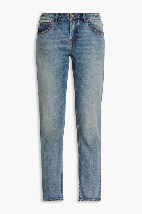 Faded mid-rise tapered jeans