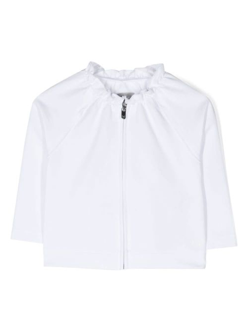 White Sweatshirt With Ruffled Neck In Cotton Baby