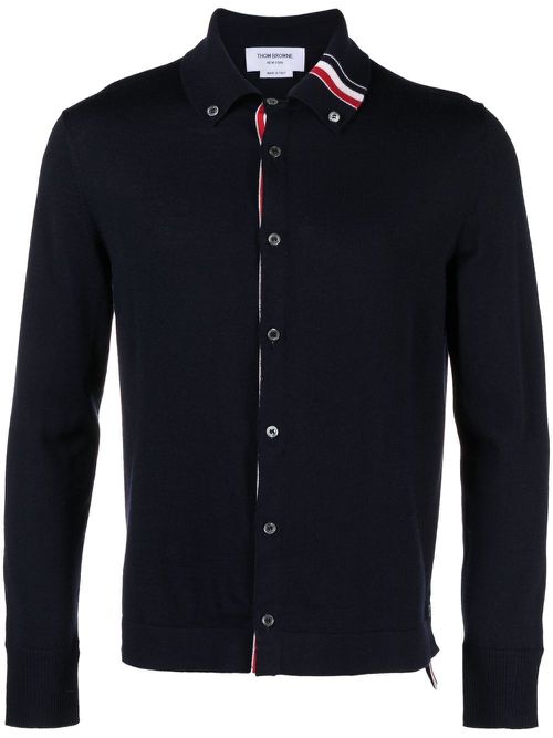 Contrasting stripe-trim knit cardigan - Blue