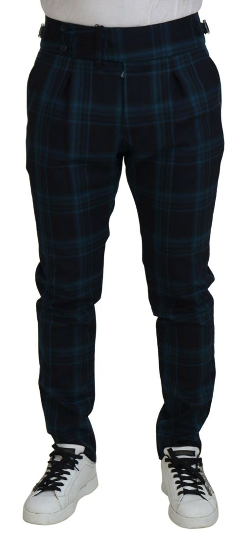Plaid Wool Trousers — Navy