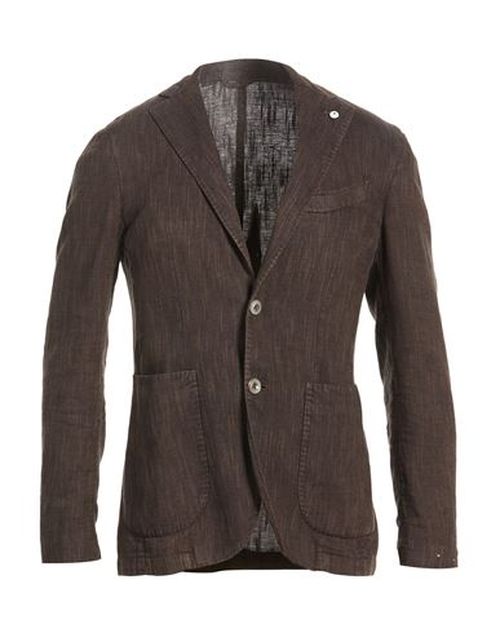 L. b.m. 1911 Man Blazer Dark brown Size 38 Linen, Cotton
