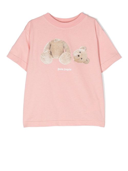 Teddy-print cotton t-shirt - Pink