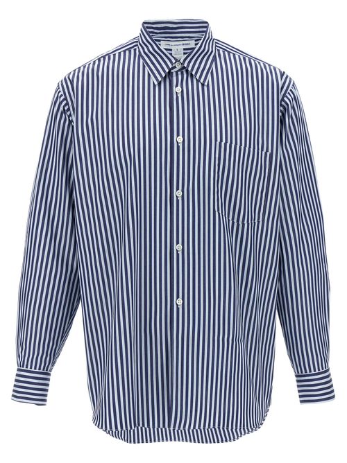 Striped Cotton Poplin Shirt — Navy
