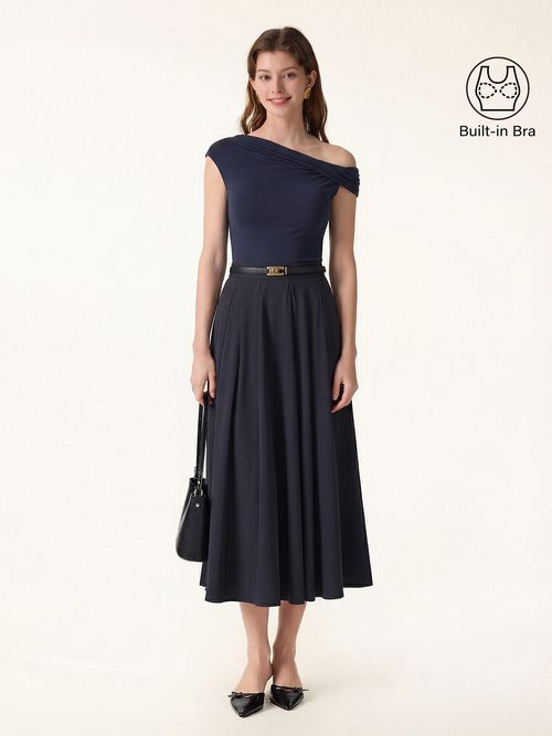 2Pcs Set Multi-wear Bra Top & Volume Skirt with Pockets - Midnight Navy/Universe Navy / XS