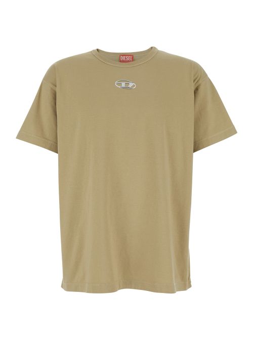 Logo-Embroidered Crew Neck T-Shirt — Beige