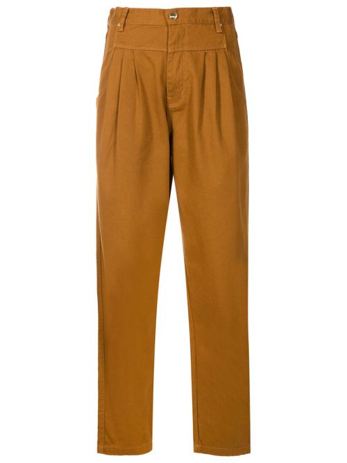 Pleat-detail cotton trousers - Brown