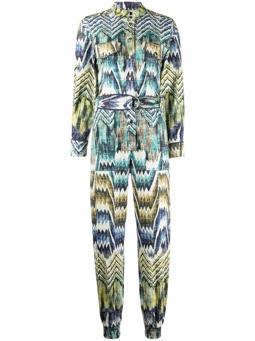 Patterned belted jumpsuit - Green