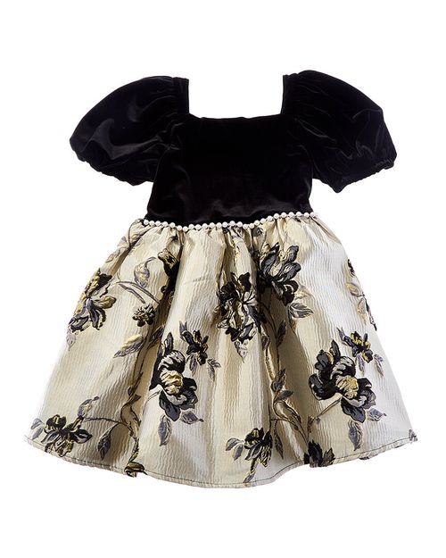 Velvet Top Puff Sleeve Dress