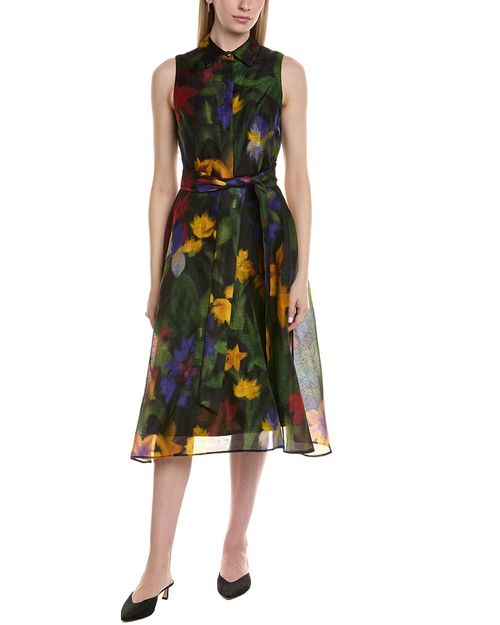 Sleeveless Silk & Linen-Blend Midi Dress