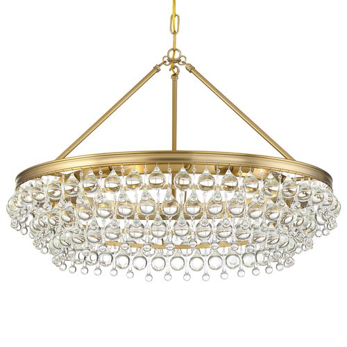 Calypso 6-Light 20" Transitional Chandelier in Vibrant Gold with Clear Glass Drops Crysta