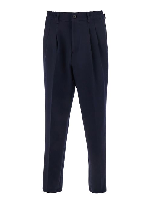 Blue Pants With Elastic Waist And Belt Loops In Cotton Man