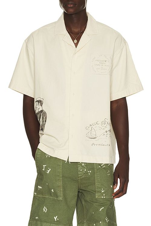 President's Hand Painted Reef Shirt in Ecru - Cream. M also in S, L, XL/1X