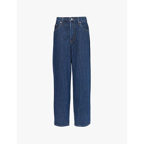 Womens Partly Masked Lb Baggy Dad Striped Relaxed-fit Denim Jeans