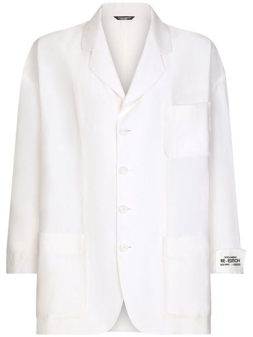 Logo-patch single-breasted blazer - White