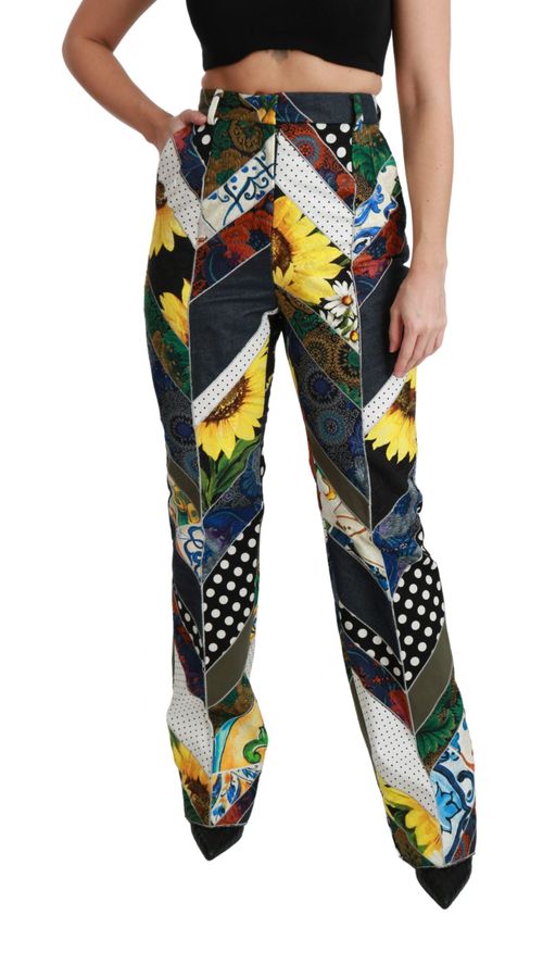 Patchwork Floral Print Trousers — Multicolor