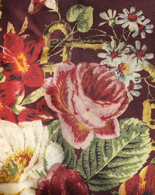 Floral Print Silk-Wool Skirt — Burgundy