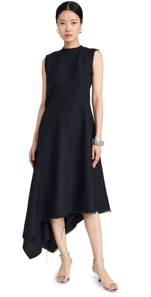 Long Sleeveless Twisted Asymmetric Hem Dress Black