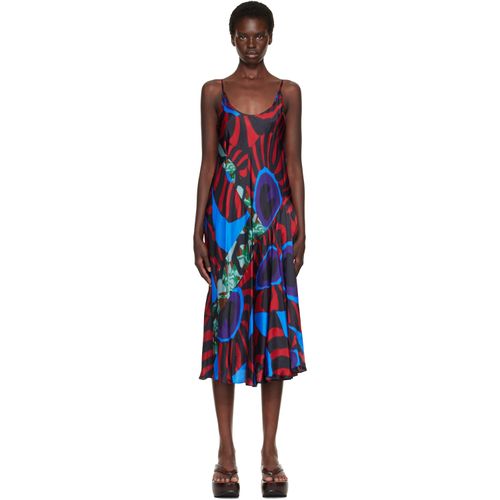 Red & Blue Printed Slip Midi Dress